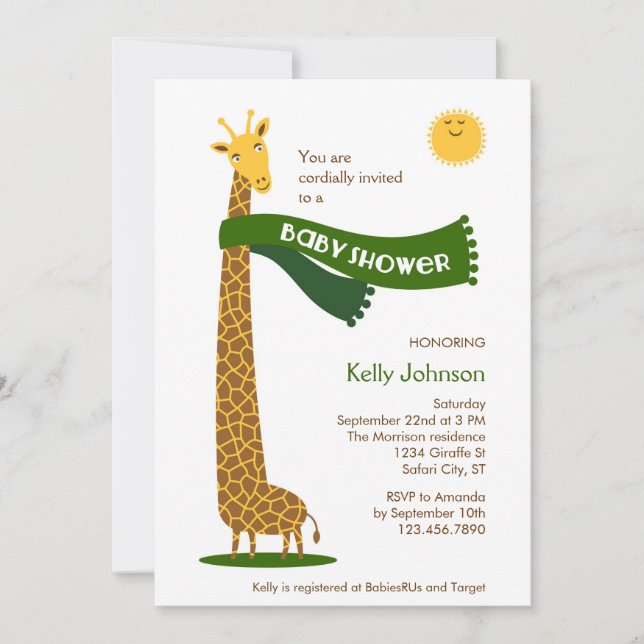 Invitation Baby shower de Giraffe Safari (Devant)