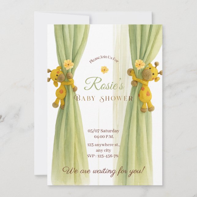 Invitation Baby shower de Giraffe verte mignonne (Devant)
