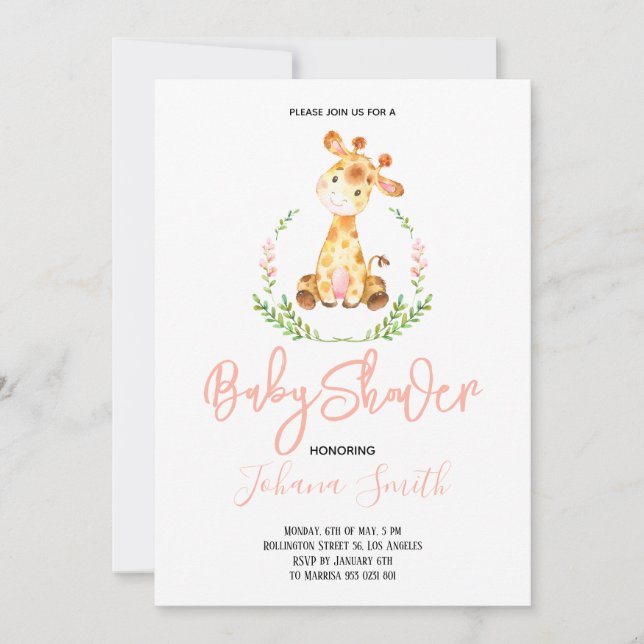 Invitation Baby shower de Girl Giraffe Safari (Devant)