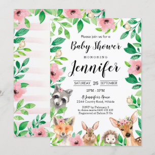 Invitation Baby shower de Girl Woodland Bois Rose