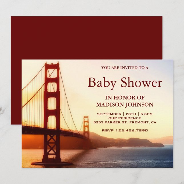 Invitation Baby shower de Golden Gate Bridge (Devant / Derrière)