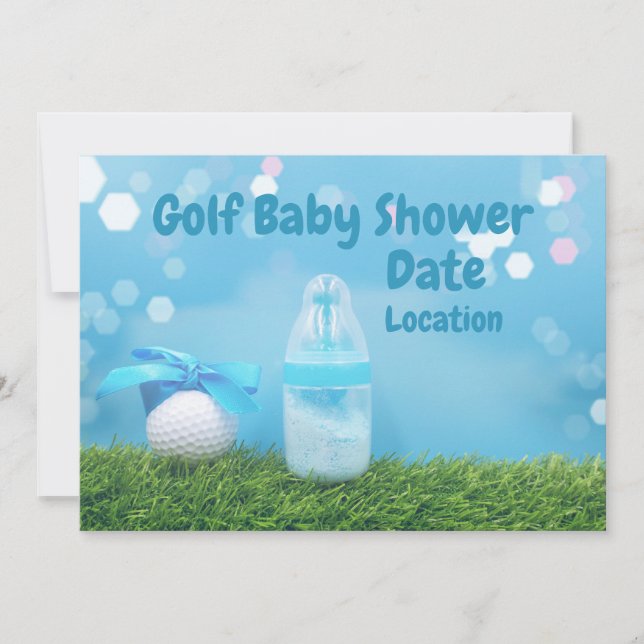 Invitation Baby shower de golf avec balle de golf et bouteill (Devant)