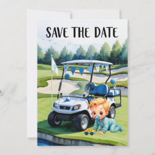Invitation Baby shower de golf pour garçon avec voiturette de