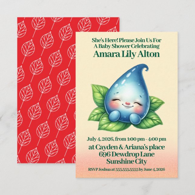 Invitation Baby shower de goutte-à-goutte pour bébé couché mo (Devant / Derrière)