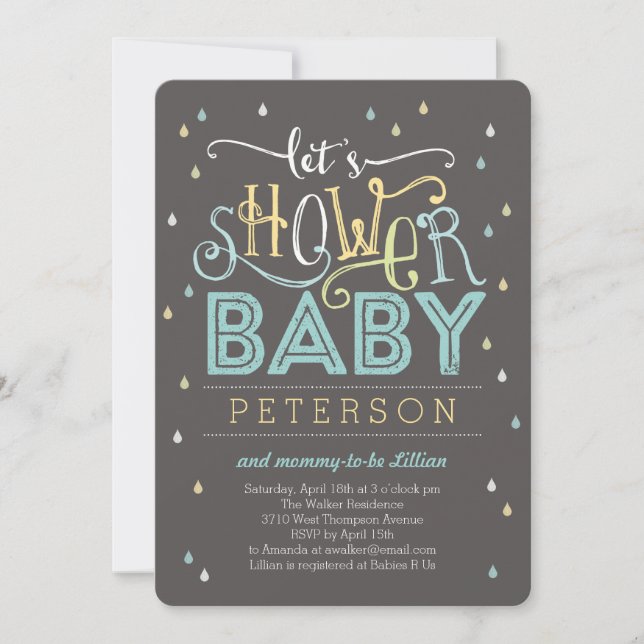 Invitation Baby shower de gouttes de douche - Bleu (Devant)