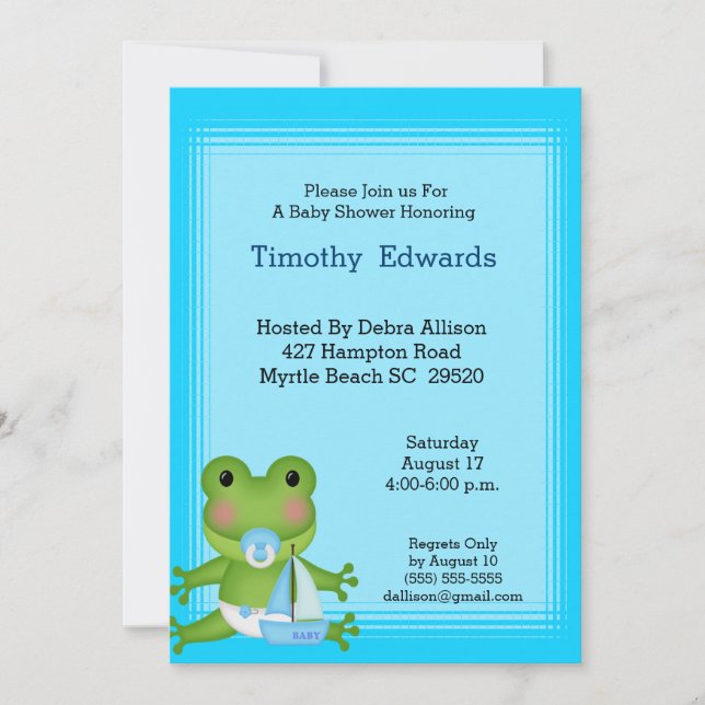 Invitation Baby shower de grenouille (Devant)