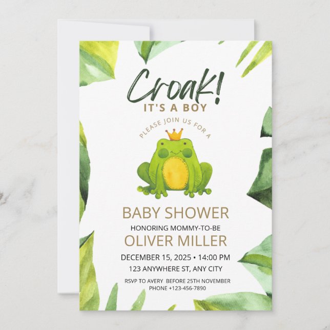 Invitation Baby shower de grenouille aquarelle (Devant)