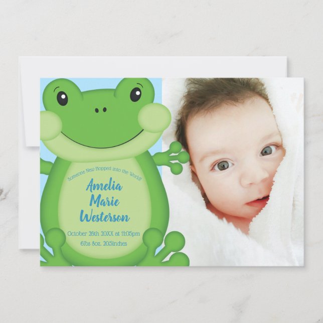 Invitation Baby shower de grenouille bleu (Devant)