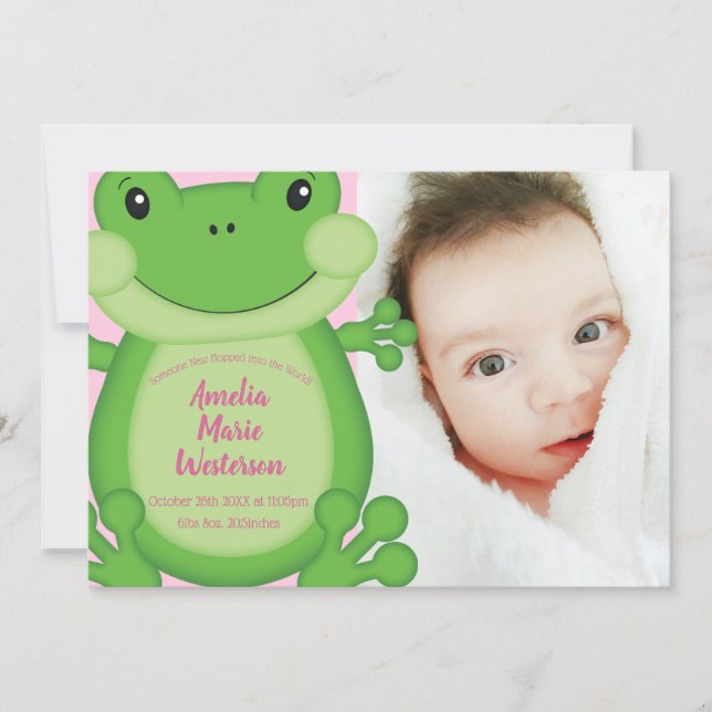 Invitation Baby shower de grenouille rose (Devant)