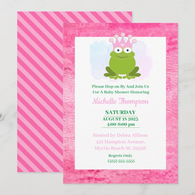 Invitation Baby shower de grenouille rose et verte mignonne I (Devant / Derrière)
