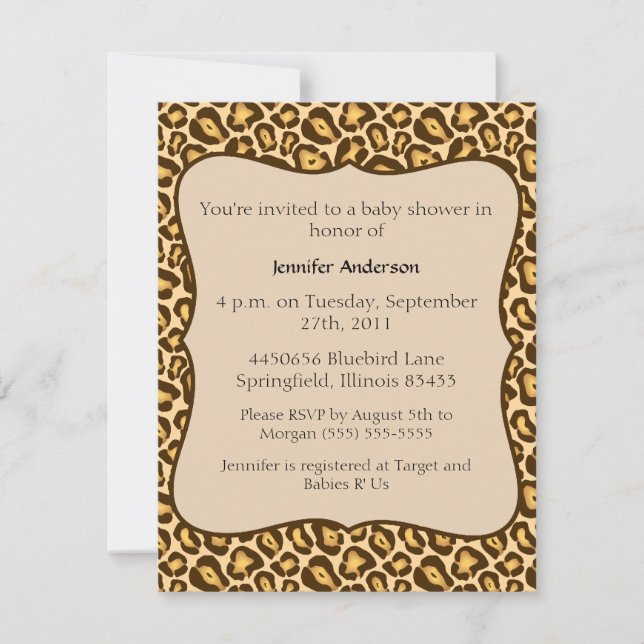 Invitation Baby shower de guépard (Devant)