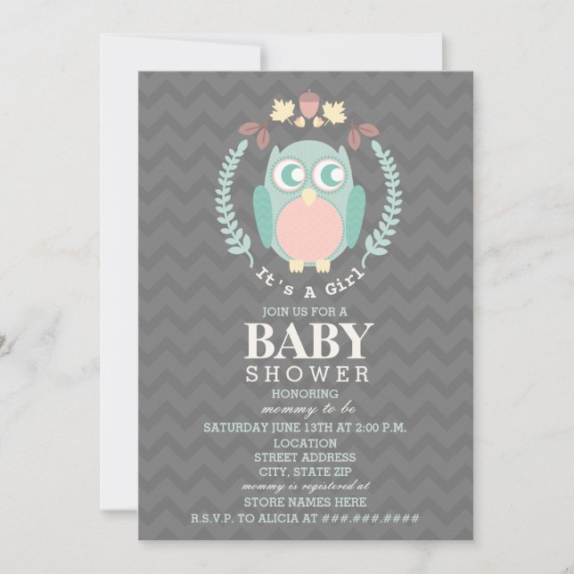 Invitation Baby shower de guirlande de hibou - fille (Devant)
