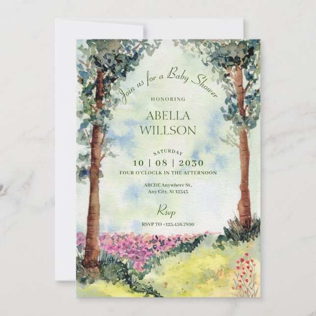 Invitation Baby shower de jardin boisé de forêt (Devant)