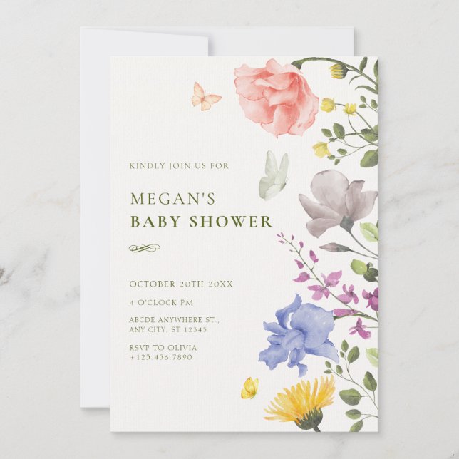 Invitation Baby shower de jardin fleuri esthétique (Devant)