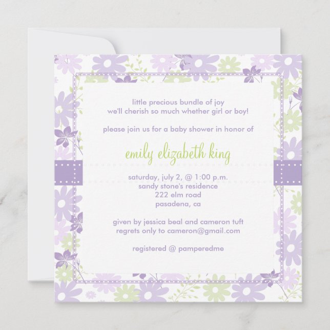 Invitation baby shower de jardin Lilac (Devant)