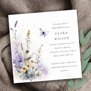 Invitation Baby shower de jardin papillon Lilac Fleur sauvage