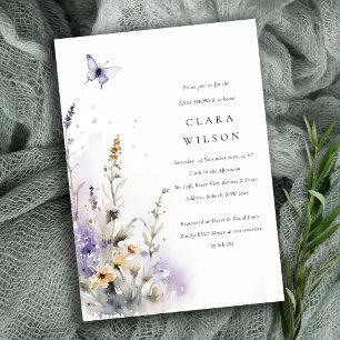 Invitation Baby shower de jardin papillon Lilac Fleur sauvage