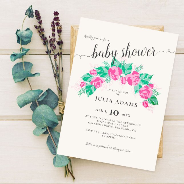 Invitation Baby shower de jardin rose vert Rose Fleurs (Créateur téléchargé)