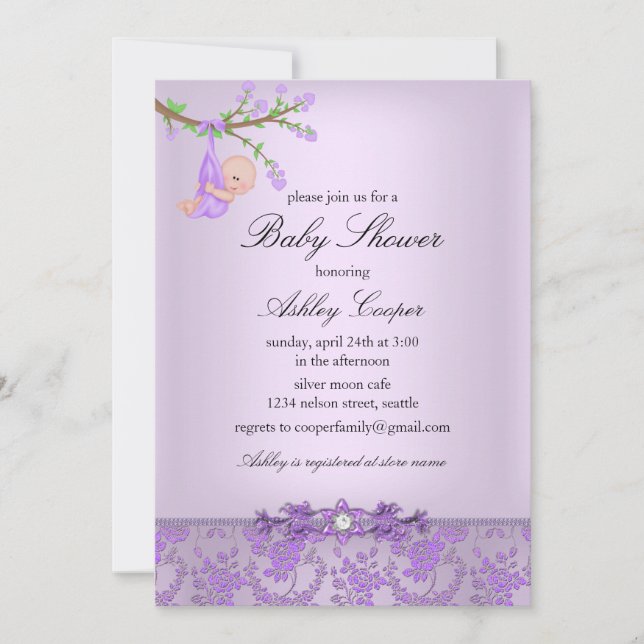 Invitation Baby shower de jardin Rose violet (Devant)