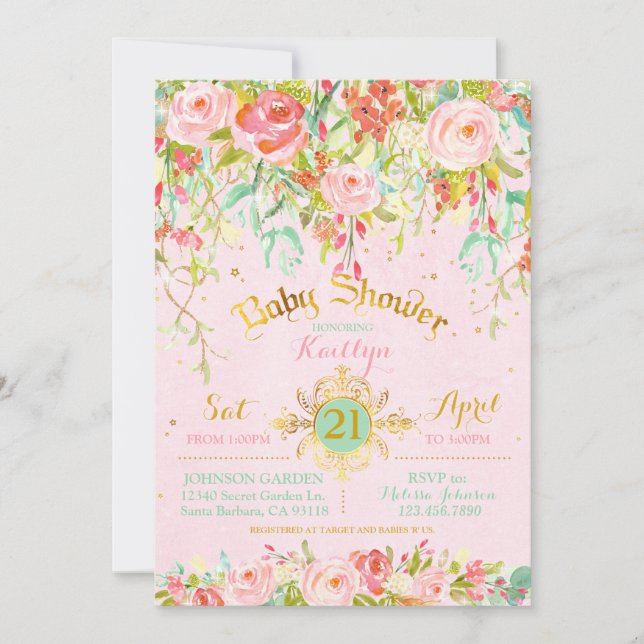 Invitation Baby shower de jardin secret enchanté (Devant)