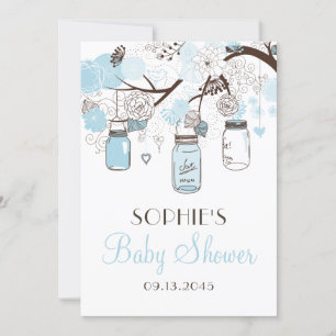 Invitation Baby shower de jarres et de fleurs en Mason bleu c