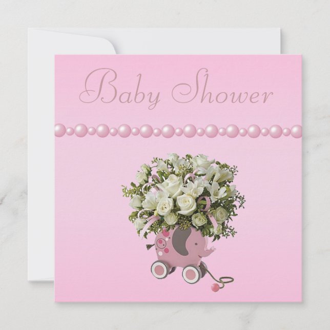 Invitation Baby shower de jouet, de fleurs et de perles (Devant)