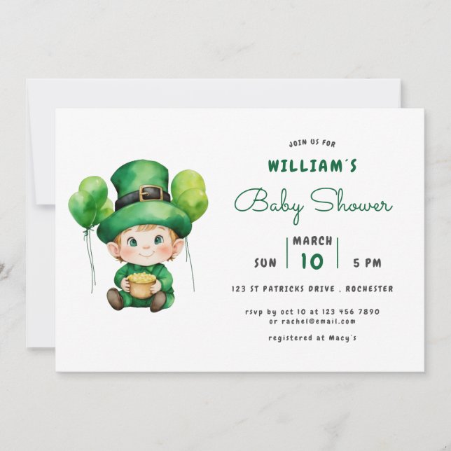 Invitation baby shower de Jour de la Saint Patrick leprechaun (Devant)