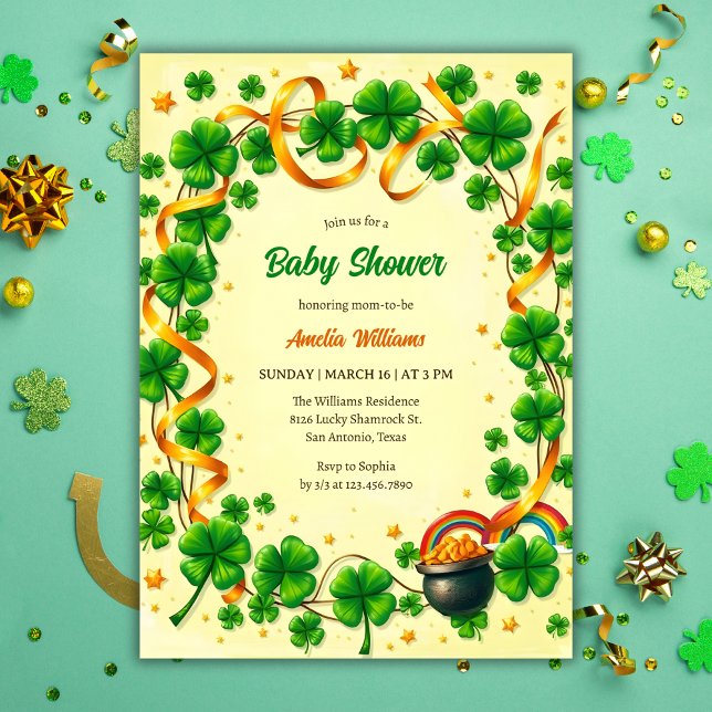 Invitation Baby shower de Jour de la Saint Patrick Shamrock v (Green Lucky Shamrock St. Patrick's Day Baby Shower Invitation)