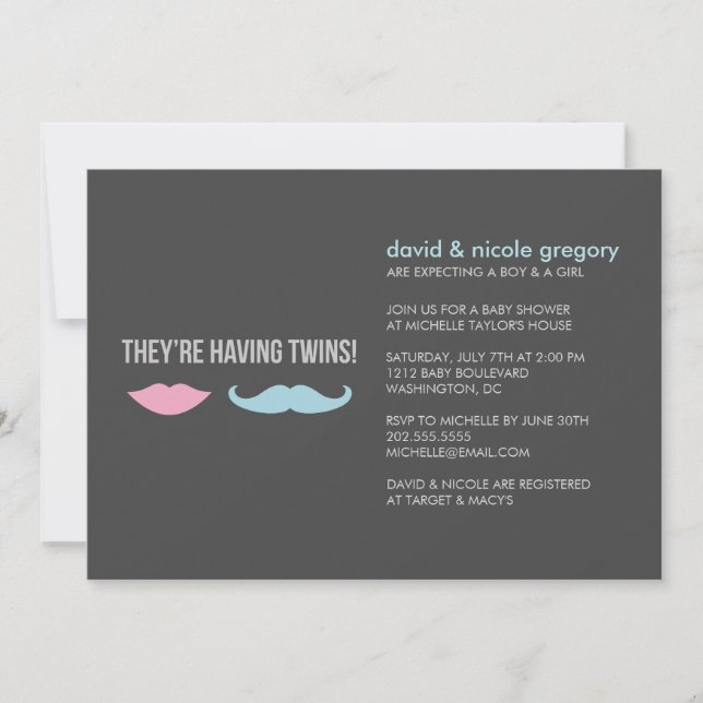 Invitation Baby shower de jumeaux (Devant)