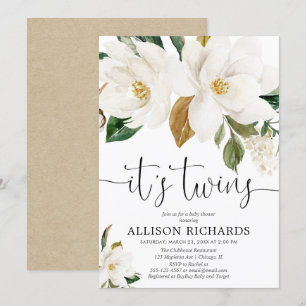 Invitation Baby shower de jumeaux blanc neutre
