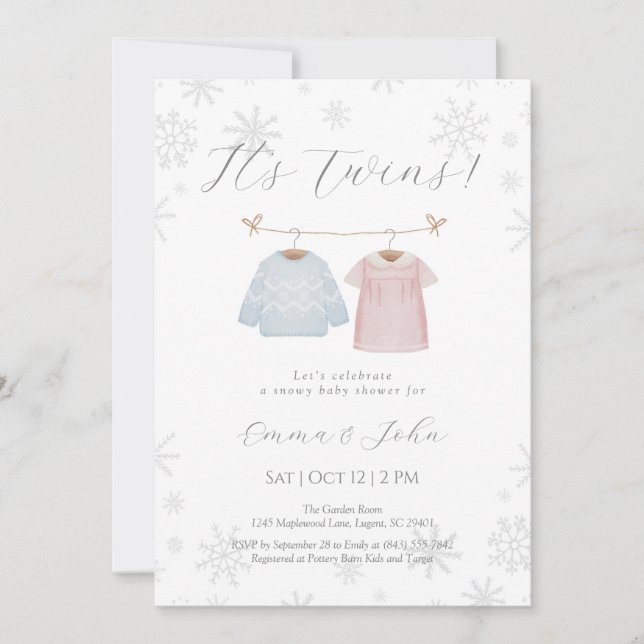 Invitation Baby shower de jumeaux pour garçons et  (Devant)