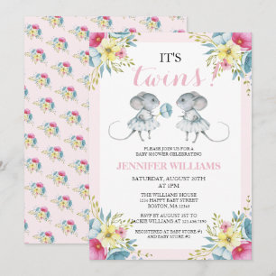 Invitation Baby shower de jumeaux rose neutre pour filles et 