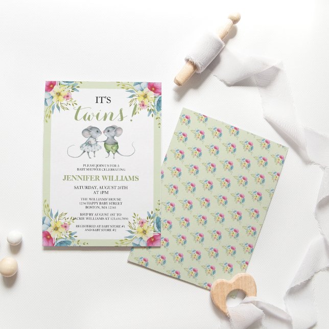 Invitation Baby shower de jumeaux vert pour garçons et filles (Créateur téléchargé)
