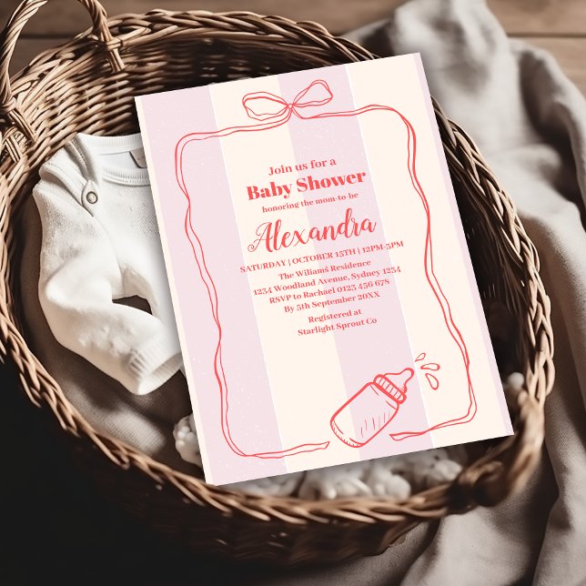 Invitation Baby shower de la boîte de coquette à bande rose (Créateur téléchargé)