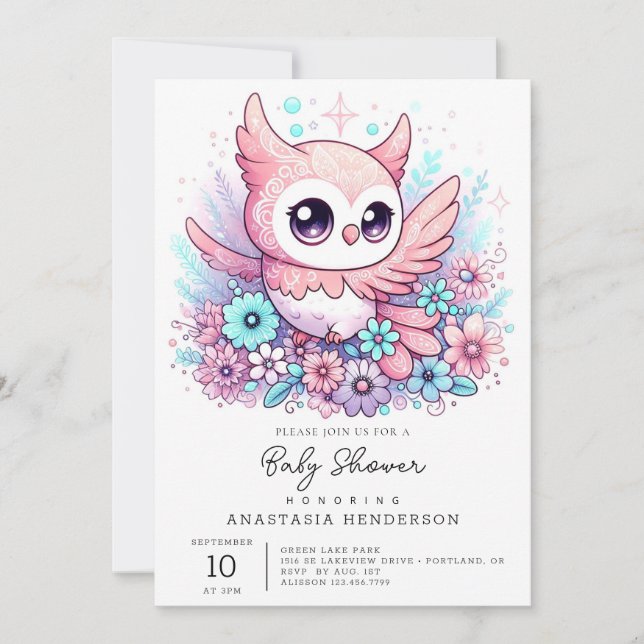 Invitation Baby shower de la Chouette adorable du bois (Devant)