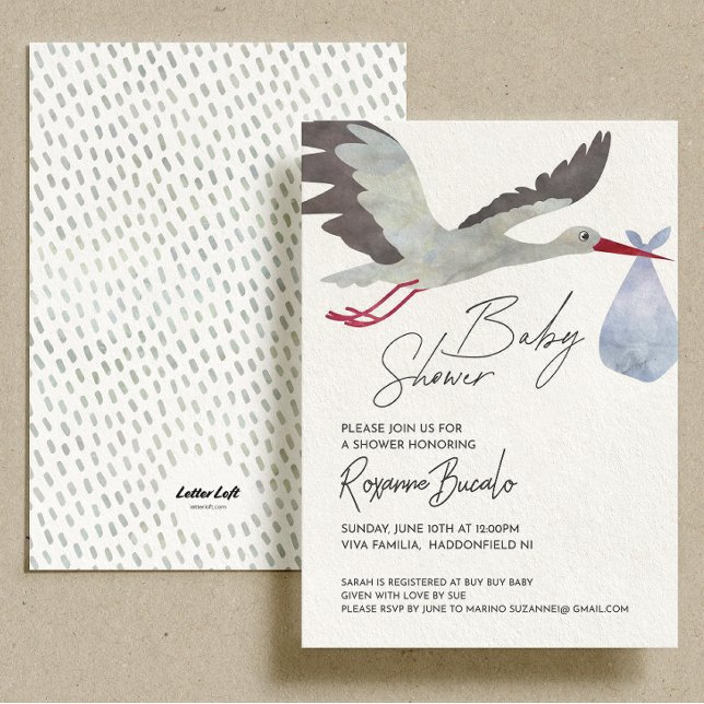 Invitation Baby shower de la cigogne bleue (Créateur téléchargé)