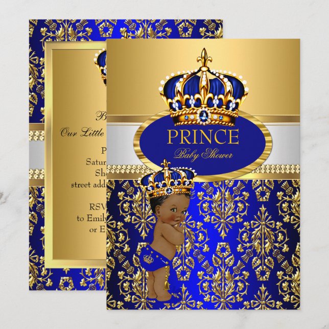 Invitation Baby shower de la Couronne bleu de Prince Royal (Devant / Derrière)