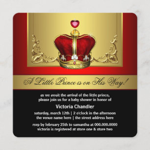 Invitation Baby shower de la couronne d'or rouge