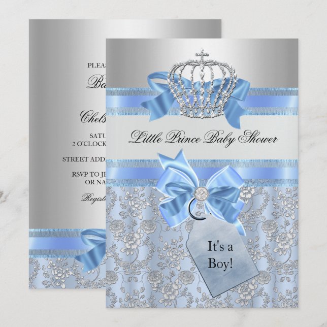 Invitation Baby shower de la Couronne du Petit Pri (Devant / Derrière)