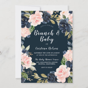 Invitation Baby shower de la couronne florale de la Marine et