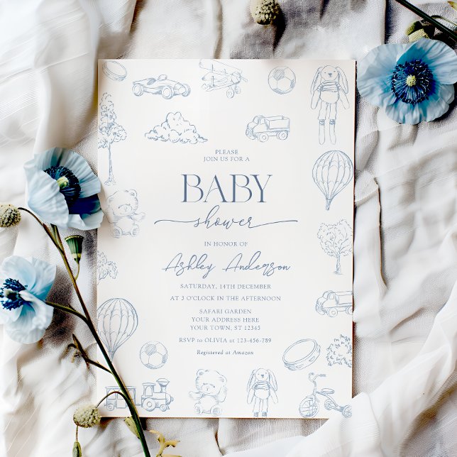 Invitation Baby shower de la crèche Toile De Jouy avec Bow Bo (Créateur téléchargé)