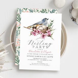 Invitation Baby shower de la fête de nid d'oiseaux floraux