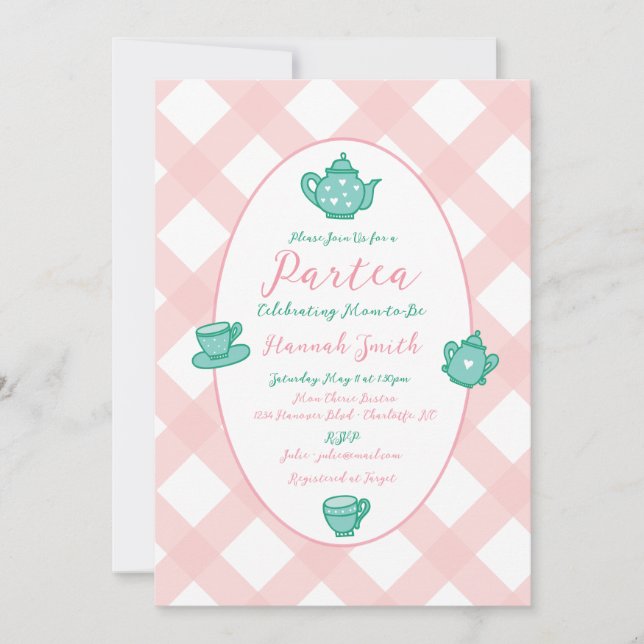 Invitation Baby shower de la fête du thé blanc rose (Devant)