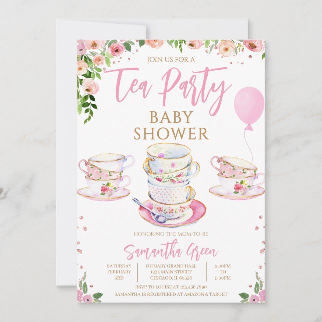Invitation Baby shower de la Fête du Thé du Jardin de Fille (Devant)