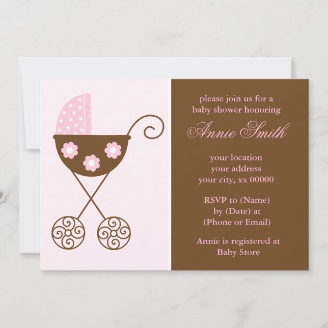 Invitation Baby shower de la fille à poussettes roses (Devant)