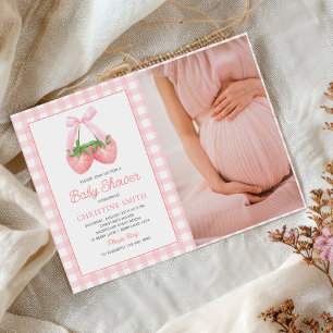 Invitation Baby shower de la fille aux fraises rose