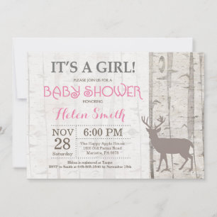 Invitation Baby shower de la fille cerf Bois rusti