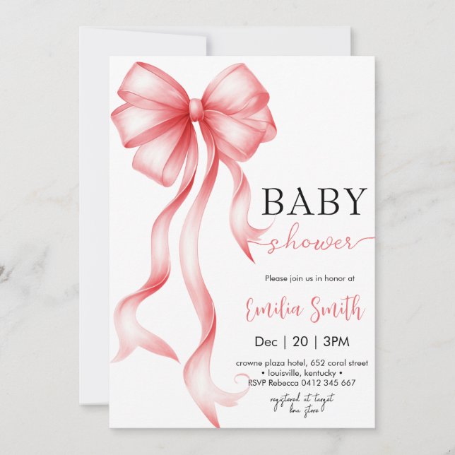 Invitation Baby shower de la fille Coquette Bow (Devant)