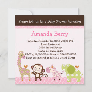 Invitation Baby shower de la fille de la jungle