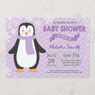 Invitation Baby shower de la fille de pingouin vio